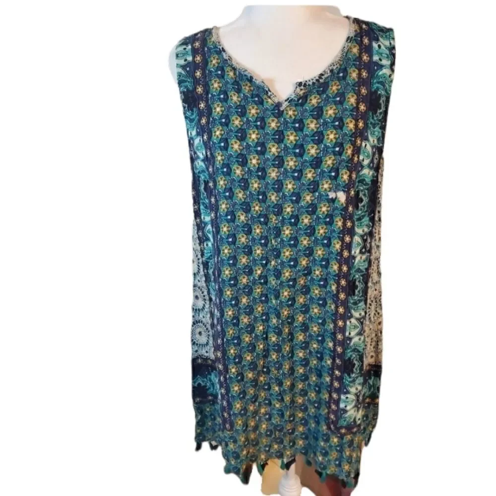 Ruff Hewn geometric fringe cover up dress L